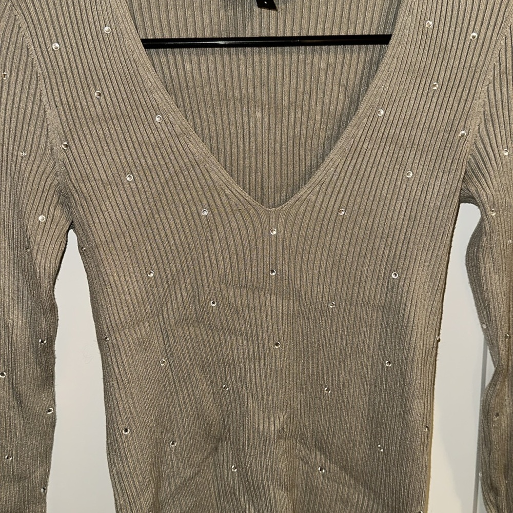 Express Rhinestone V-Neck Sweater - Picture 3 of 4